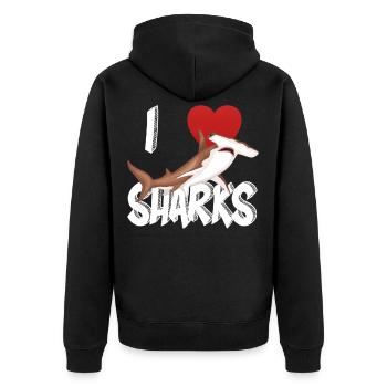 I Love Sharks Cute Novelty Week of the Shark Gift Idea For Shark Lovers Graphic Hammerhead Shark - Unisex Premium Organic Zip Hoodie - black - Back - Nico (187cm)