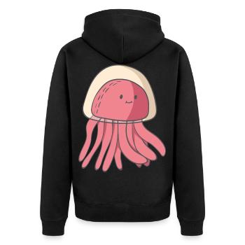 Qualle - Unisex Premium Bio Zip Hoodie - Schwarz - Hinten - Nico (187cm)
