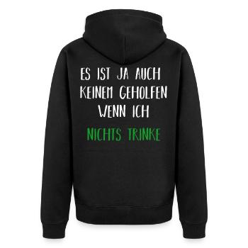Alkohol | Spruch | Geschenkidee - Unisex Premium Bio Zip Hoodie - Schwarz - Hinten - Nico (187cm)