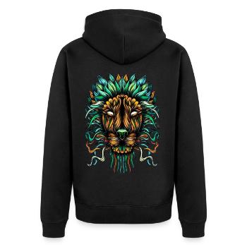 Löwe-Farbe - Unisex Premium Bio Zip Hoodie - Schwarz - Hinten - Nico (187cm)