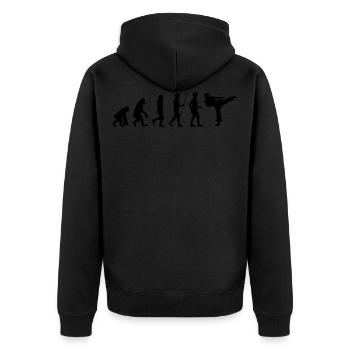 KARATE Evolution Kampfsport Kickboxen Bruce Lee - Unisex Premium Bio Zip Hoodie - Schwarz - Hinten - Nico (187cm)