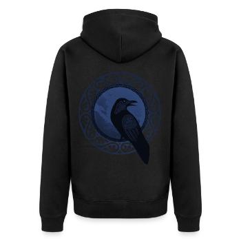 Odin Thor Raben Hugin und Munin T-Shirt für Männer - Unisex Premium Bio Zip Hoodie - Schwarz - Hinten - Nico (187cm)