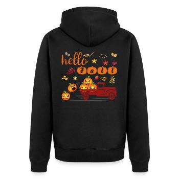 Hello Fall Funny shirt Pumpkin Autumn Halloween - Unisex Premium Organic Zip Hoodie - black - Back - Nico (187cm)