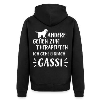 Andere gehen zum Therapeuten ich gehe Gassi - Unisex Premium Bio Zip Hoodie - Schwarz - Hinten - Nico (187cm)