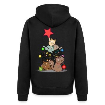 Weihnachten Katze Katzen Geschenkidee Geschenk - Unisex Premium Bio Zip Hoodie - Schwarz - Hinten - Nico (187cm)