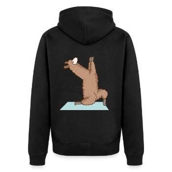 Alpaka Lama Yoga Sport Lustig Turnen Gymnastik - Unisex Premium Bio Zip Hoodie - Schwarz - Hinten - Nico (187cm)