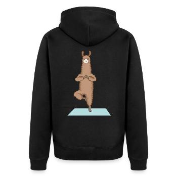 Alpaka Lama Yoga Sport Lustig Turnen Gymnastik - Unisex Premium Bio Zip Hoodie - Schwarz - Hinten - Nico (187cm)