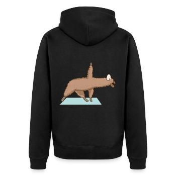 Alpaka Lama Yoga Sport Lustig Turnen Gymnastik - Unisex Premium Bio Zip Hoodie - Schwarz - Hinten - Nico (187cm)