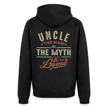 Der Mann Der Mythos Onkel - Unisex Premium Bio Zip Hoodie - Schwarz - Hinten - Nico (187cm)