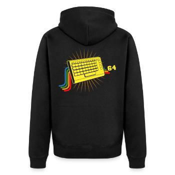 Tastatur 64 Retro - Unisex Premium Bio Zip Hoodie - Schwarz - Hinten - Nico (187cm)