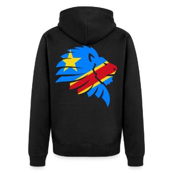 Kongo Zaire Kongu Congo Kongó Flagge Löwe Geschenk - Unisex Premium Bio Zip Hoodie - Schwarz - Hinten - Nico (187cm)