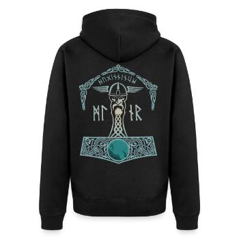 Thor Hammer Mjölnir Walhalla Wikinger Männer - Unisex Premium Bio Zip Hoodie - Schwarz - Hinten - Nico (187cm)