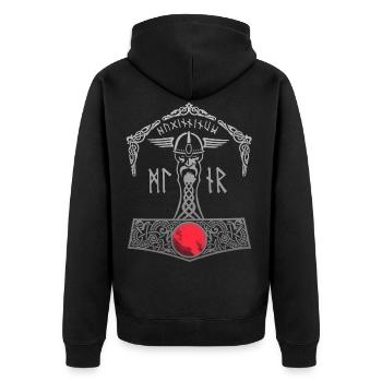 Thor Marteau Mjölnir Walhalla Vikings Hommes Thors - Veste à capuche bio Premium Unisexe - noir - Dos - Nico (187cm)