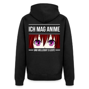 Anime Shirt Ramen Baku Otaku Süß Geek Geschenk - Unisex Premium Bio Zip Hoodie - Schwarz - Hinten - Nico (187cm)