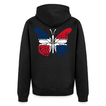 Dominikanische Republik Flagge Domrep Geschenk - Unisex Premium Bio Zip Hoodie - Schwarz - Hinten - Nico (187cm)