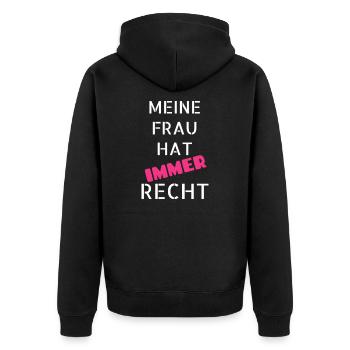 Meine Frau hat immer Recht - Unisex Premium Bio Zip Hoodie - Schwarz - Hinten - Nico (187cm)