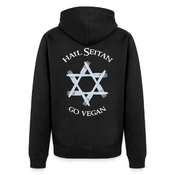 HEIL SEITAN - Unisex Premium Organic Zip Hoodie - black - Back - Nico (187cm)