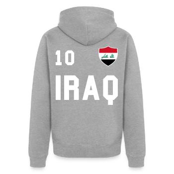 Iraq Flag Football Team Fan Volley Gift - Unisex Premium Organic Zip Hoodie - heather grey - Back - Nico (187cm)