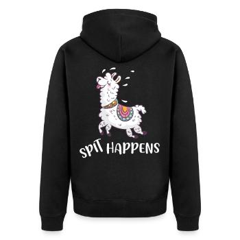 Spit happens Lama Alpaca Alpaca Llama - Unisex Premium Organic Zip Hoodie - black - Back - Nico (187cm)