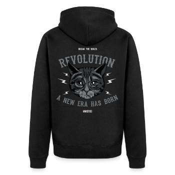 Revolution Katze Cat Cool - Unisex Premium Bio Zip Hoodie - Schwarz - Hinten - Nico (187cm)