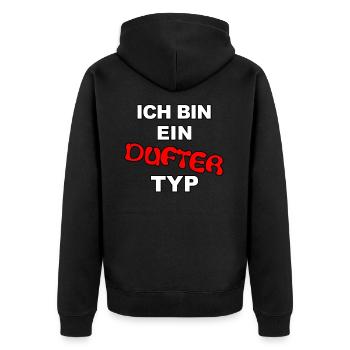 Ich bin ein dufter Typ guter Kerl lustiger Spruch - Unisex Premium Bio Zip Hoodie - Schwarz - Hinten - Nico (187cm)