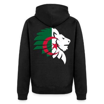 Algerien Flagge Löwe Algeria الجزائر Geschenk - Unisex Premium Bio Zip Hoodie - Schwarz - Hinten - Nico (187cm)