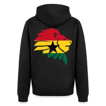 Ghana Flagge Afrika Löwe Accra Nkran Geschenk - Unisex Premium Bio Zip Hoodie - Schwarz - Hinten - Nico (187cm)