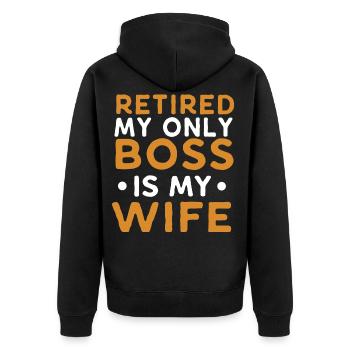 Rente Spruch - Unisex Premium Bio Zip Hoodie - Schwarz - Hinten - Nico (187cm)