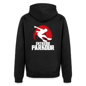 Extreme Parkour - Unisex Premium Organic Zip Hoodie - black - Back - Nico (187cm)
