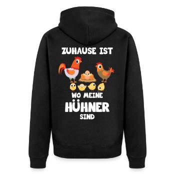Zuhause ist wo meine Hühner sind - Unisex Premium Bio Zip Hoodie - Schwarz - Hinten - Nico (187cm)
