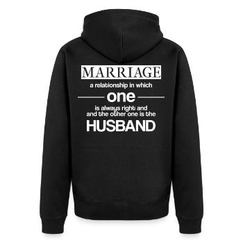 Ehe Frauen Haben Immer Recht Lustiger Spruch - Unisex Premium Bio Zip Hoodie - Schwarz - Hinten - Nico (187cm)