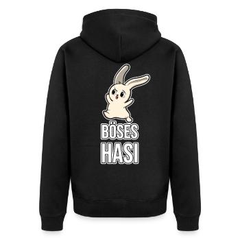 Böses Hasi Lustig Süß Böse Spruch Geschenk Geek - Unisex Premium Bio Zip Hoodie - Schwarz - Hinten - Nico (187cm)