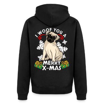 Pug Christmas - Unisex Premium Organic Zip Hoodie - black - Back - Nico (187cm)