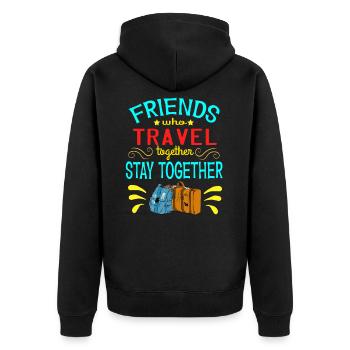 Mit Freunden reisen? Ein schönes reisendes Design - Unisex Premium Bio Zip Hoodie - Schwarz - Hinten - Nico (187cm)