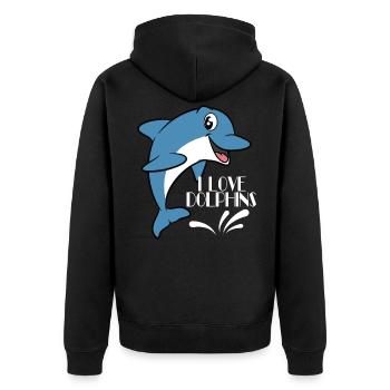 Liebe Delphine, ich liebe Delphine TShirt Delphin - Unisex Premium Bio Zip Hoodie - Schwarz - Hinten - Nico (187cm)