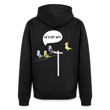Er hat wifi wlan - Vögel - Unisex Premium Bio Zip Hoodie - Schwarz - Hinten - Nico (187cm)