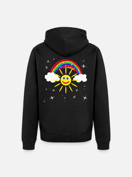 Regenbogen Lachende Sonne Geschenk - Unisex Premium Bio Zip Hoodie - Schwarz