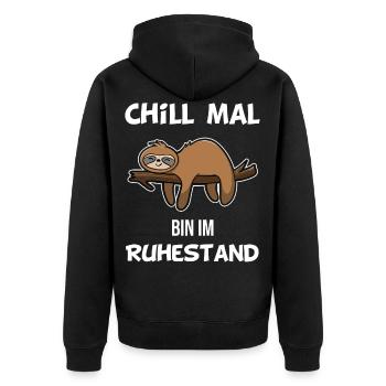 Faultier Rente Geschenk Lustig Geek Renteneintritt - Unisex Premium Bio Zip Hoodie - Schwarz - Hinten - Nico (187cm)