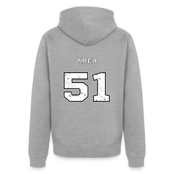 AREA 51 Alien untertasse ufo Außerirdisch - Unisex Premium Bio Zip Hoodie - Grau meliert - Hinten - Nico (187cm)