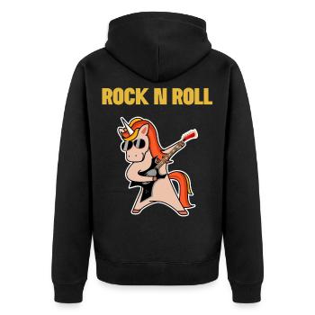 Rock n roll unicorn gift idea - Unisex Premium Organic Zip Hoodie - black - Back - Nico (187cm)