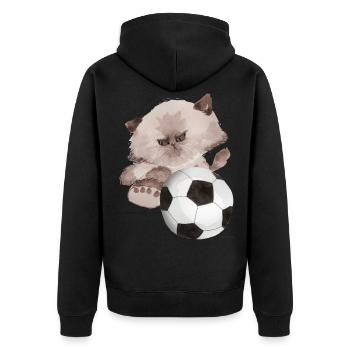 Chat football sport cadeau enfant drôle amusement porte - Veste à capuche bio Premium Unisexe - noir - Dos - Nico (187cm)