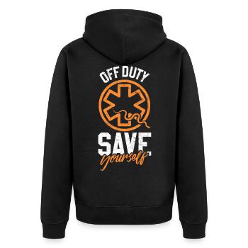 Rettungshelfer, Ambulanz, Rettungskraft - Unisex Premium Bio Zip Hoodie - Schwarz - Hinten - Nico (187cm)