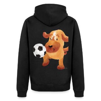 Hund Fußball Sport Geschenk Kind lustig spaß Tor - Unisex Premium Bio Zip Hoodie - Schwarz - Hinten - Nico (187cm)