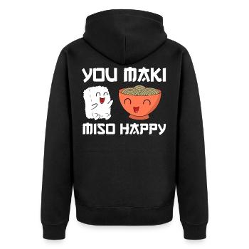 Sushi Lustiger Spruch You Maki Miso Happy Geschenk - Unisex Premium Bio Zip Hoodie - Schwarz - Hinten - Nico (187cm)