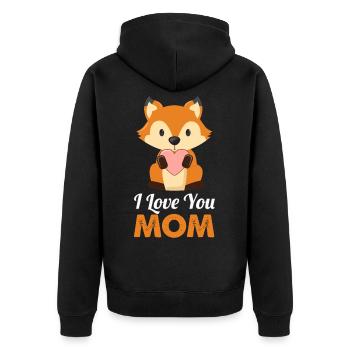 Fox mit einem Herz für Muttertag - Unisex Premium Bio Zip Hoodie - Schwarz - Hinten - Nico (187cm)