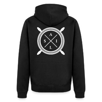 Segeln Steuerrad Cool Geschenk Geschenkidee Segler - Unisex Premium Bio Zip Hoodie - Schwarz - Hinten - Nico (187cm)