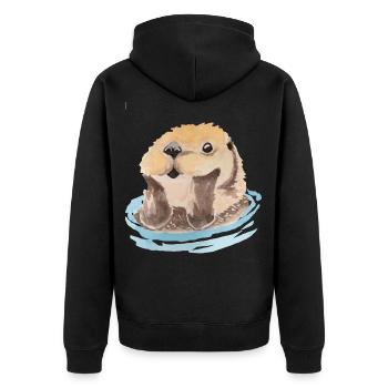 Otter animal marten swimming water gift - Unisex Premium Organic Zip Hoodie - black - Back - Nico (187cm)