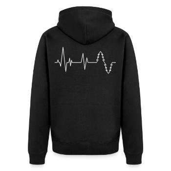 HOLZ SÄGE KETTENSÄGE GESCHENK WALD HOLZBRÜDER - Unisex Premium Bio Zip Hoodie - Schwarz - Hinten - Nico (187cm)