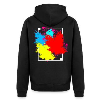 Bunter Farbfleck Rahmen Geschenk - Unisex Premium Bio Zip Hoodie - Schwarz - Hinten - Nico (187cm)