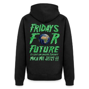 Fridays For Future demo t shirt es gibt nur eine - Unisex Premium Bio Zip Hoodie - Schwarz - Hinten - Nico (187cm)